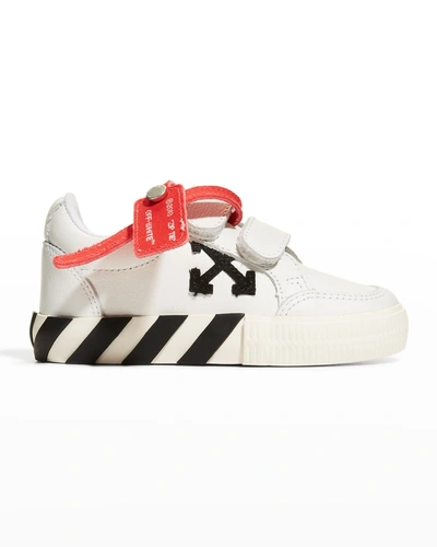 Off-white Kids' Vulcanized Low-top Sneakers With Velcro Closure In White Leather Girl In White Black