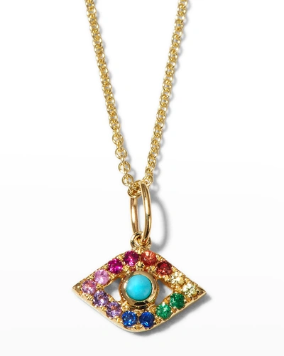 Sydney Evan Large Eye Necklace With Stones Surrounding In Rainbow In Multi