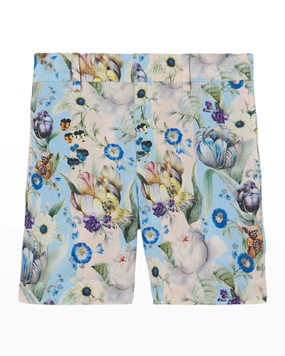 Burberry Kids' Boy's Royston Floral Thomas Bear Shorts In Pale Cream Ip Ptt