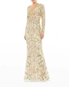 MAC DUGGAL FLORAL BEADED LONG-SLEEVE GOWN,PROD248100344