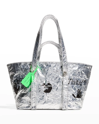 Off-white Commercial Small Hand Off Laminated Tote Bag In Silver