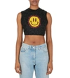 GANNI GANNI SMILEY FACE EMBROIDERED CROPPED TOP