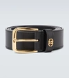 Gucci Gg-logo Leather Belt In Black