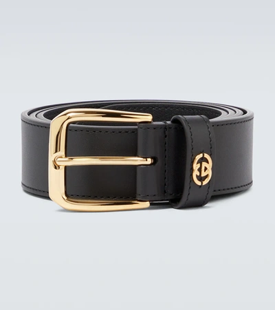 Gucci Gg-logo Leather Belt In Black