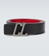 Christian Louboutin Men's Happy Rui Cl-logo Leather Belt In Black/loubi/gun M