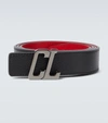 Christian Louboutin Mens Black/gun Metal Happy Rui Cl Logo 40 Leather Belt In Black/loubi/gun Metal