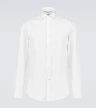 Brunello Cucinelli Long-sleeved Cotton Shirt In Bianco