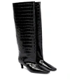 Totême Brown Croco-embossed Wide Shaft Tall Boots In Black Croco