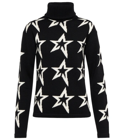 Perfect Moment Star Dust Intarsia Merino Wool Turtleneck Sweater In Black