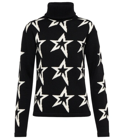 Perfect Moment Star Dust Intarsia Merino Wool Turtleneck Sweater In Black Snow