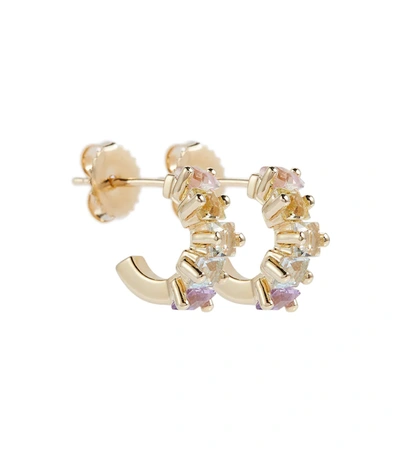 Suzanne Kalan 14kt Gold Mini Hoop Earrings With Gemstones In Pastel Rainbow