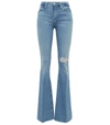 Frame Le High Flare Distressed High-rise Flared Jeans In Handcrafted Destruct