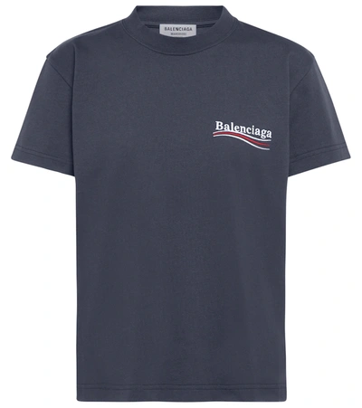 Balenciaga Charcoal Logo-embroidered Cotton T-shirt In Dark Grey