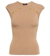 Balmain Button-embellished Sleeveless Stretch-woven Top In Sable
