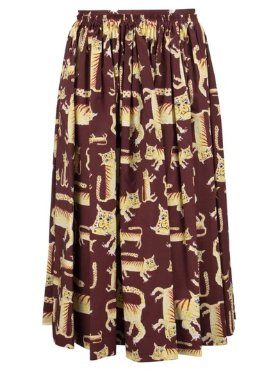Marni Midi Pleated Skirt With Print In China Red