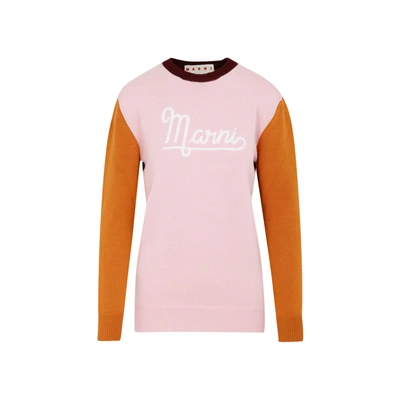 Marni Embroidered Color-block Cotton Sweater In Pink,red,orange