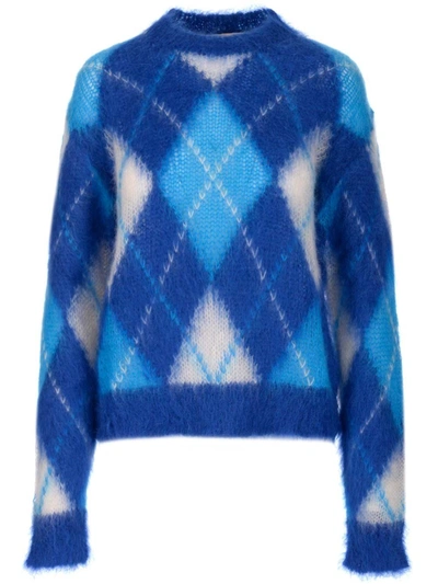 Marni Argyle Mohair-blend Sweater In Blue,white,light Blue