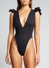Port De Bras Antillas Ruffled-shoulder One-piece Swimsuit In Black