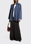 Eskandar Slim A-line Double Stand Collar Jacket With Side Insert (long Length) In Jeandark