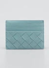 Bottega Veneta Intrecciato Leather Card Case In Teal