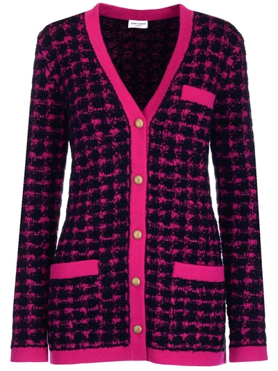 Saint Laurent Tweed Buttoned Cardigan In Multi