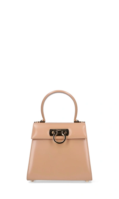 Ferragamo Gancini Top Handle Bag In Beige