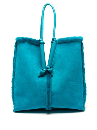 Bottega Veneta Bolster Reversible Shearling Oversized Tote Bag In Blue