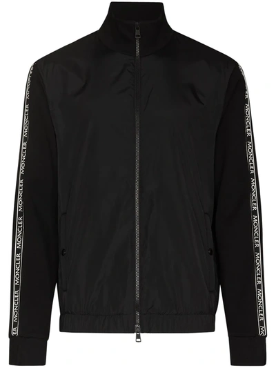 Moncler Woven Front Knit Cardigan In Black