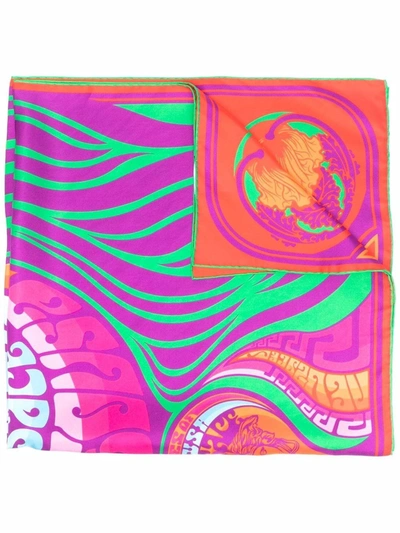 Versace Graphic-print Silk Scarf In 橘色