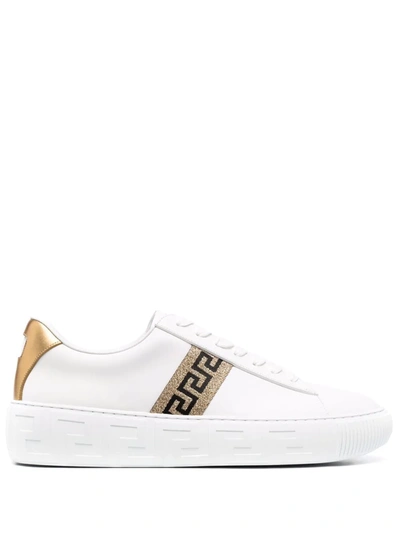 Versace Greca-print Flatform Sneakers In White