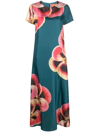 La Doublej Twill Silk Swing Dress In 蓝色