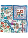 Ferragamo Bonsai Print Silk Square Foulard In Blue