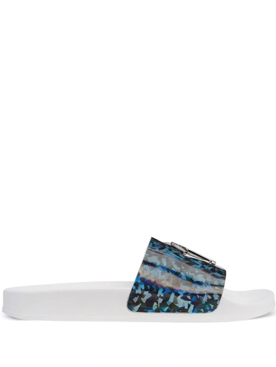 Giuseppe Zanotti Brett Iridescent-effect Slides In Blue