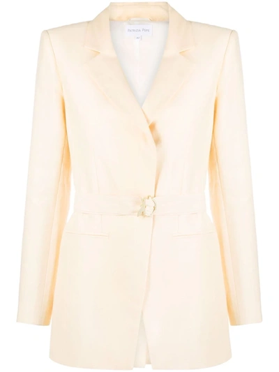 Patrizia Pepe Belted Single-breasted Blazer Jacket In Yellow