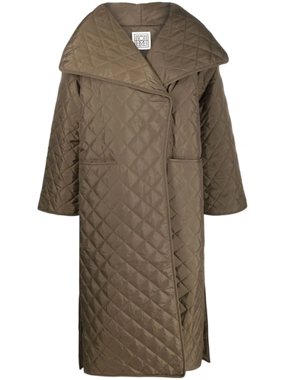 Totême Diamond-quilted Recycled-polyester Coat In Cornichon