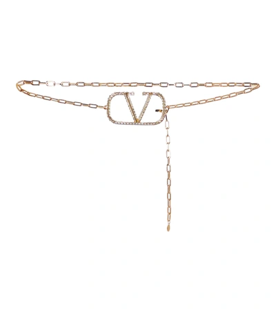 Valentino Garavani Vlogo Crystal-embellished Chain Belt In 金色