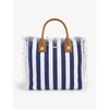 Melissa Odabash Porto Stripe-print Cotton Top-handle Bag In Navy Nautical/tan