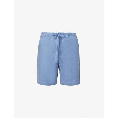 Frescobol Carioca Felipe Regular-fit Linen-cotton Blend Shorts In Slate Blue