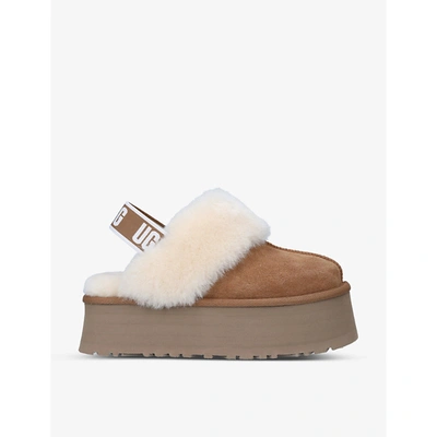 Ugg Womens Brown Funkette Suede And Sheepskin Platform Slippers