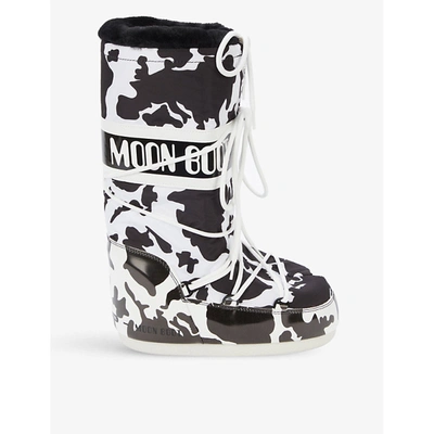 Moon Boot Classic Cow-print Woven Snow Boots In Whisky Off White
