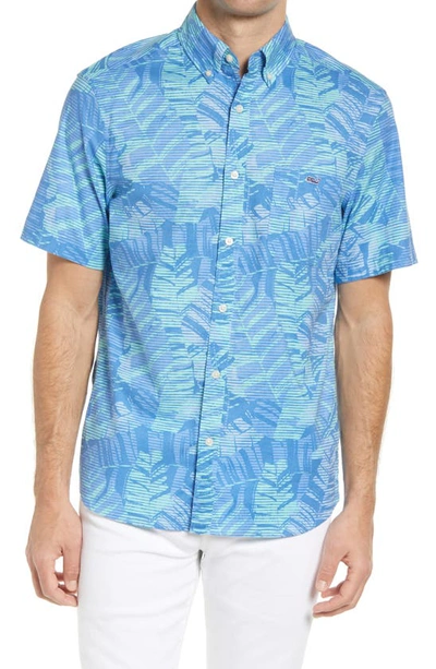 Vineyard Vines Classic Fit Short Sleeve Stretch Cotton Button-down Shirt In Palm - Calm Water