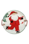 Vietri Old St. Nick Ice Skating Handled Round Platter In Old St. Nick