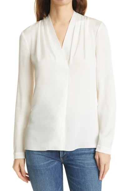 Kobi Halperin Nellie Pleated V-neck Long-sleeve Blouse In Beige