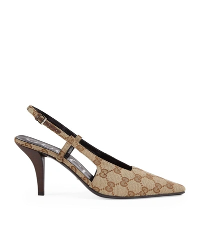 Gucci Gg Canvas Slingback Pumps 75 In Neutrals