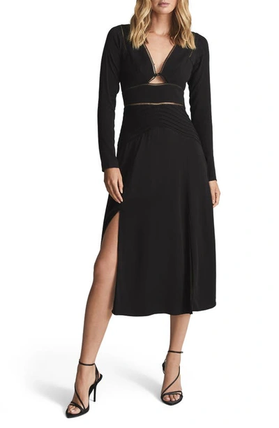 Reiss Crochet Detail Long Sleeve Dress In Black
