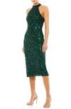 Mac Duggal Sequin Plaid Halter Neck Cocktail Dress In Emerald