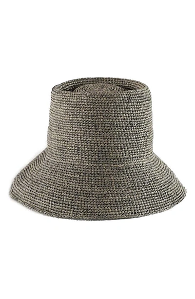 Janessa Leone 'felix' Packable Raffia Straw Bucket Hat In Grey