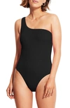 Seafolly Sea Dive One-shoulder One-piece Swimsuit In Black