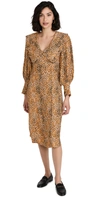 Ganni Leopard-print Crepe Oversized-collar Dress In Bright Marigold