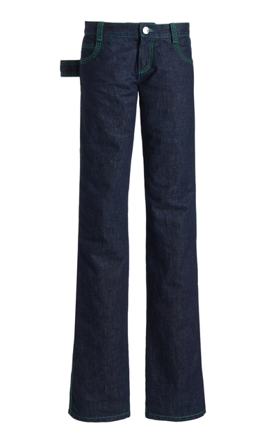 Bottega Veneta Embroidered Rigid Low-rise Flared-leg Jeans In Blue